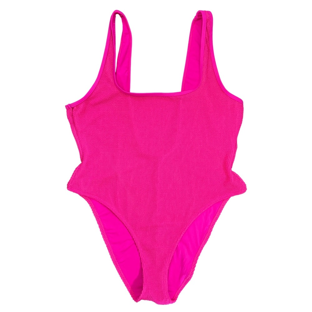 Good American Always Fits One Piece Swimsuit‎ Neon Pink Crinkle GSW1034 2XL/3XL